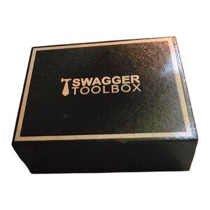 Swagger Toolbox Silver Toned & Black Round Cufflinks Men's Shirt Accessory Set